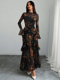 VIDA | Maxikleid aus Mesh mit Blumenprint