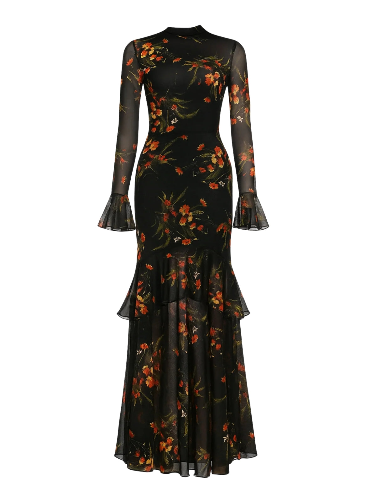 VIDA | Maxikleid aus Mesh mit Blumenprint