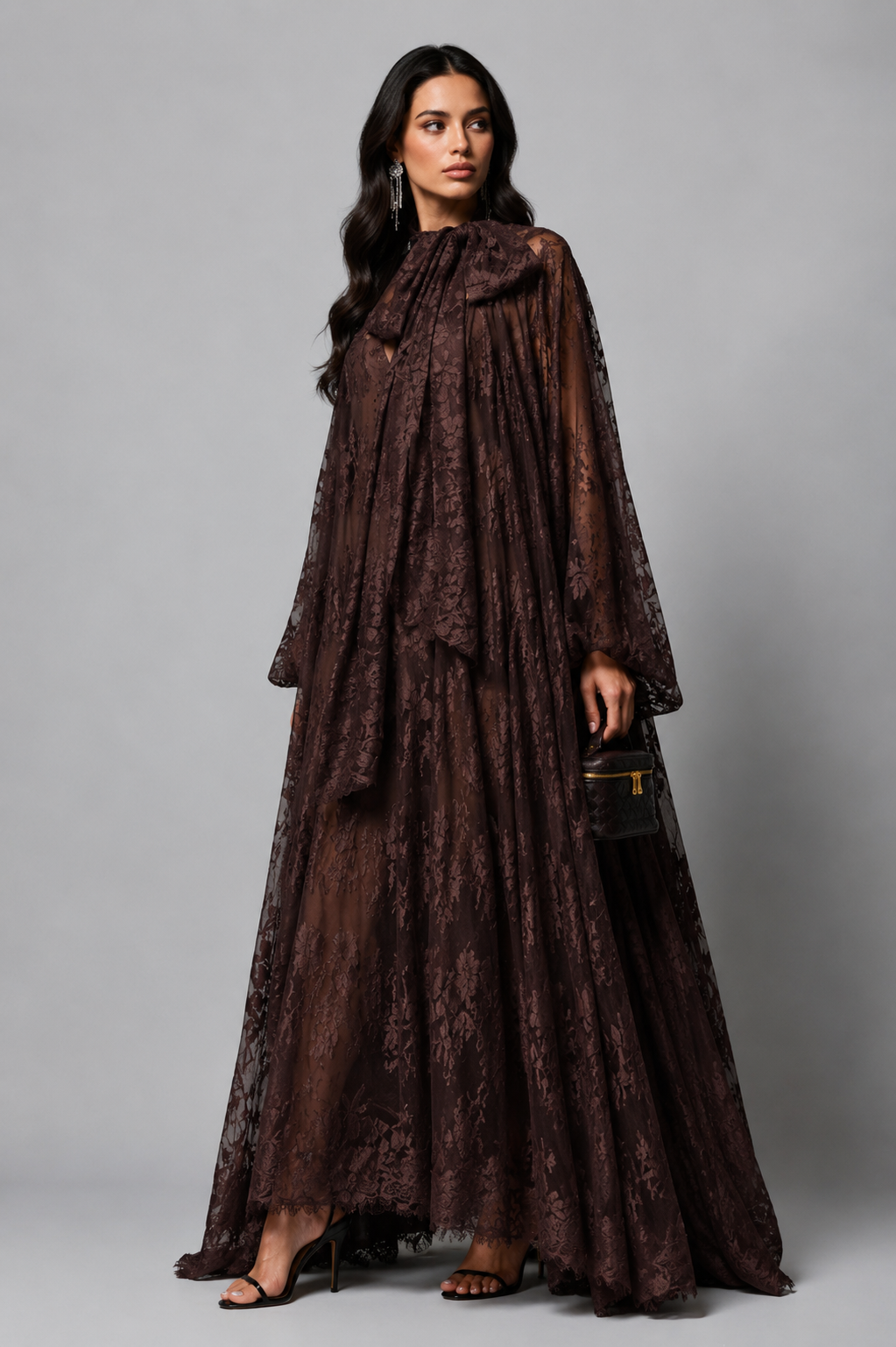 FILINA | Maxikleid mit floraler Spitzen-Überlage