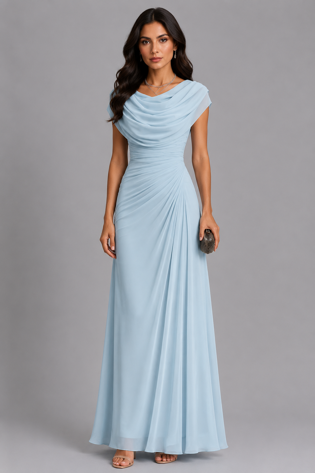 LENIYA | Maxikleid mit drapiertem Wasserfallausschnitt