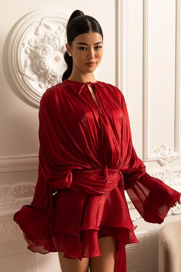 ROMY | Mini-Kleid mit Drapierten Langen Ärmeln