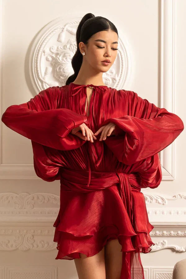 ROMY | Mini-Kleid mit Drapierten Langen Ärmeln