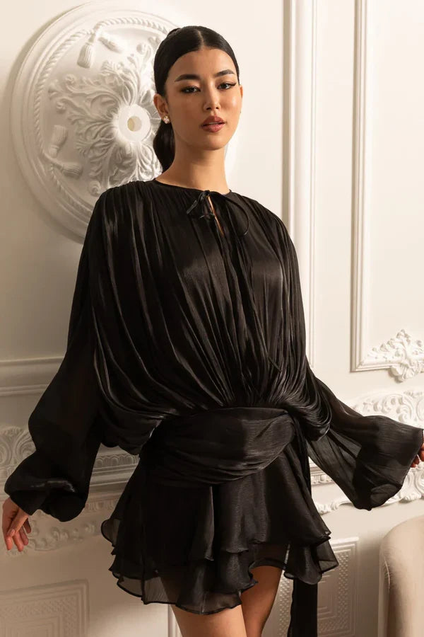 ROMY | Mini-Kleid mit Drapierten Langen Ärmeln