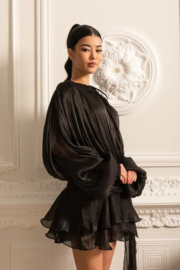 ROMY | Mini-Kleid mit Drapierten Langen Ärmeln