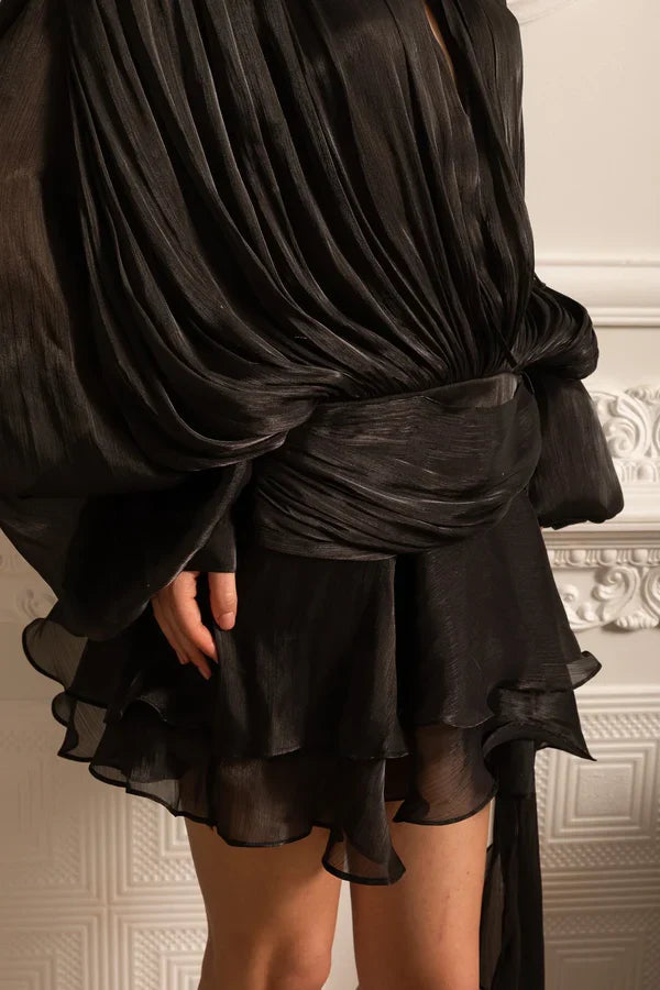 ROMY | Mini-Kleid mit Drapierten Langen Ärmeln