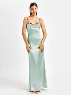 SARAH | Verziertes Satin Maxi Kleid
