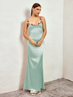 SARAH | Verziertes Satin Maxi Kleid