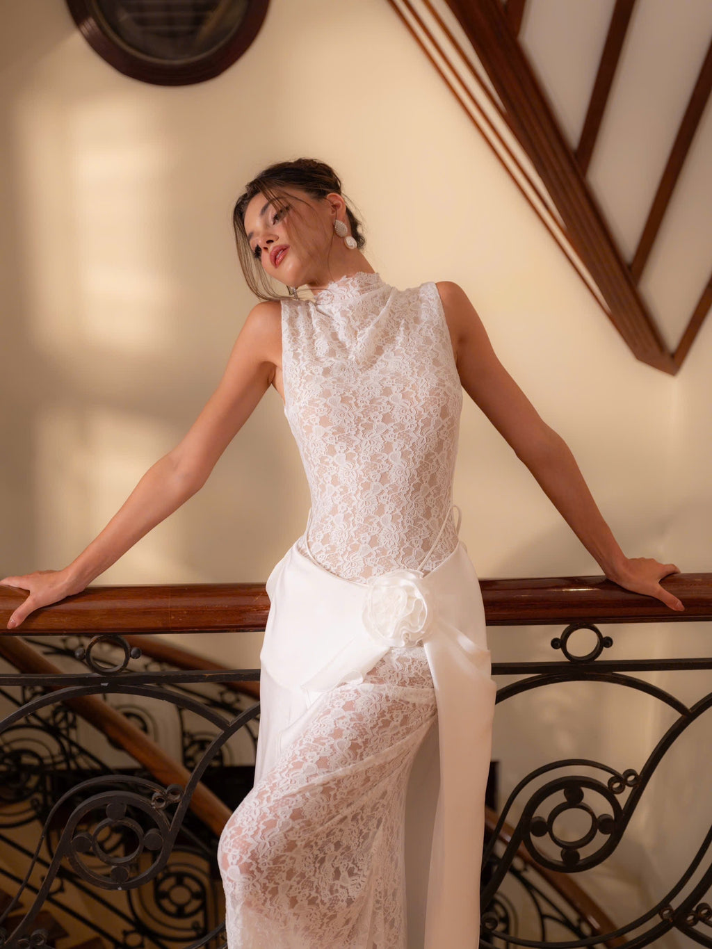 SAMIRA | Drapiertes Maxikleid mit Spitze
