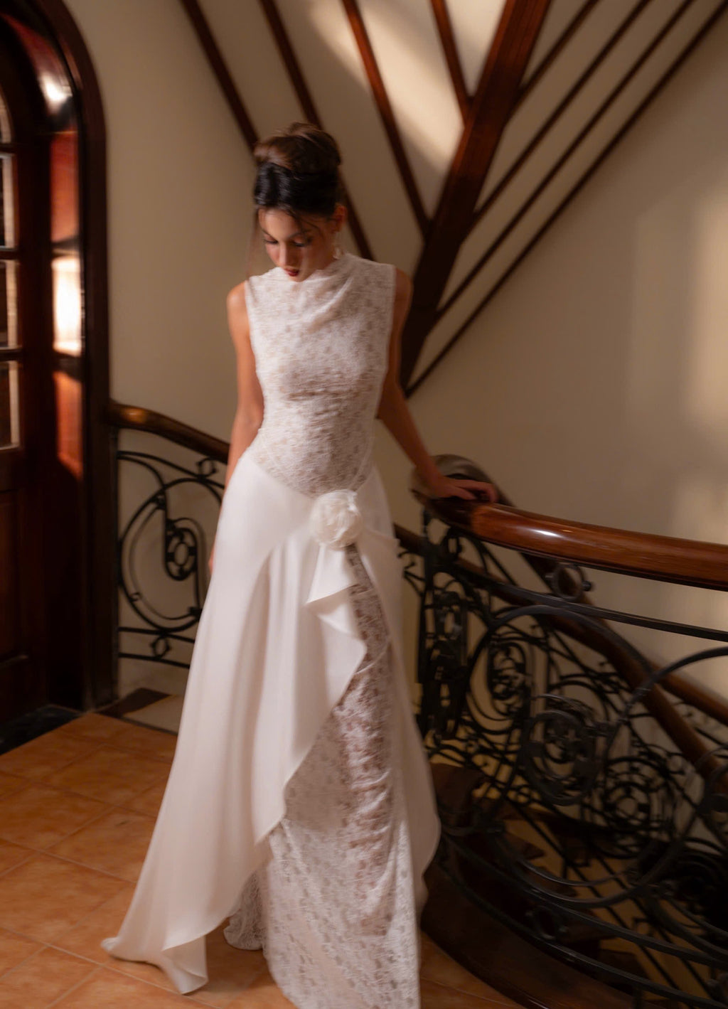 SAMIRA | Drapiertes Maxikleid mit Spitze