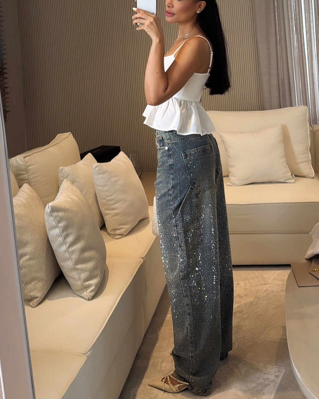TIRZA | Glamouröse Wide-Leg Jeans mit Strassdetails