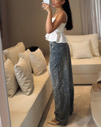 TIRZA | Glamouröse Wide-Leg Jeans mit Strassdetails