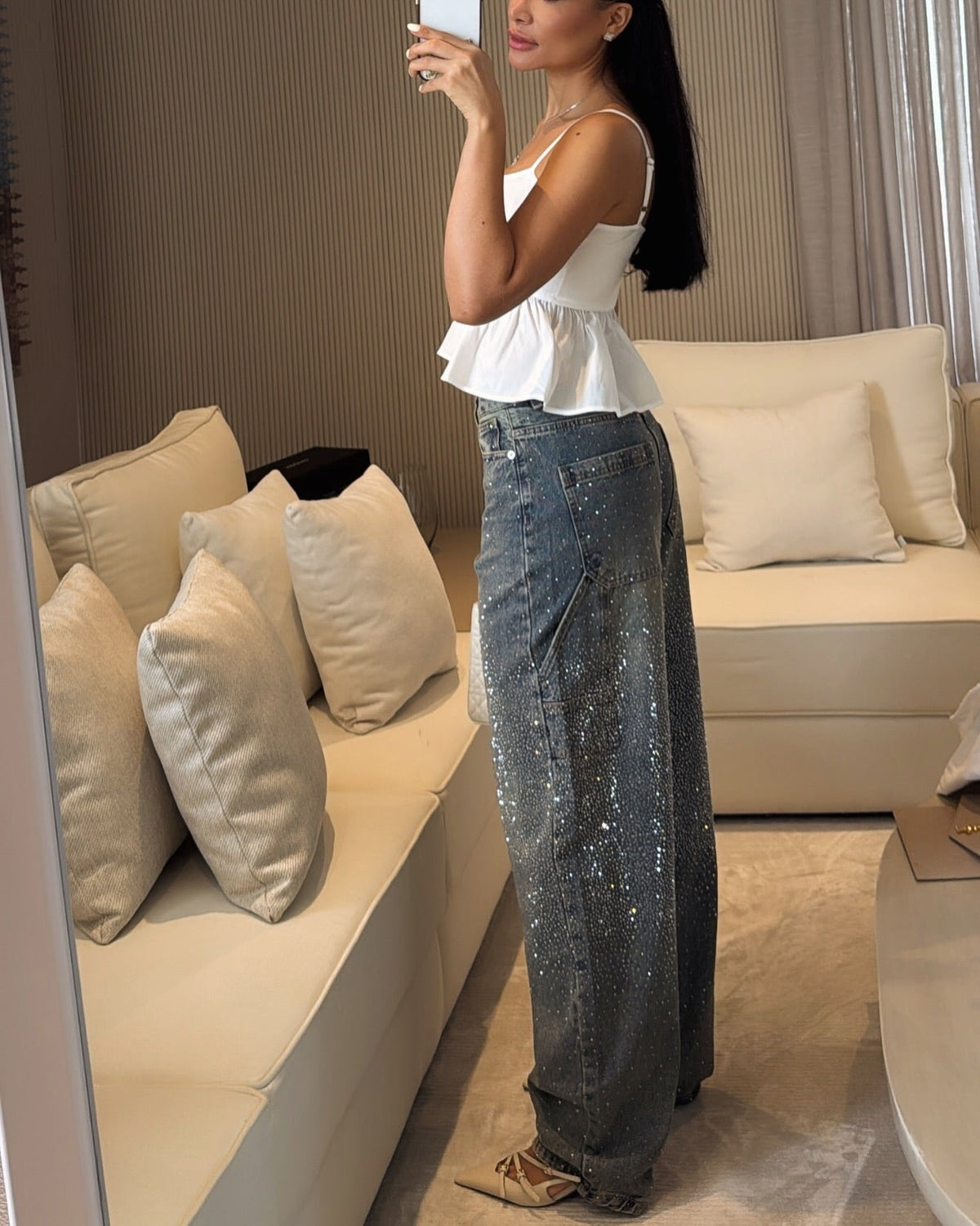 TIRZA | Glamouröse Wide-Leg Jeans mit Strassdetails