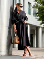 PHOEBE | Midi-Kleid mit Voluminösen Ärmeln