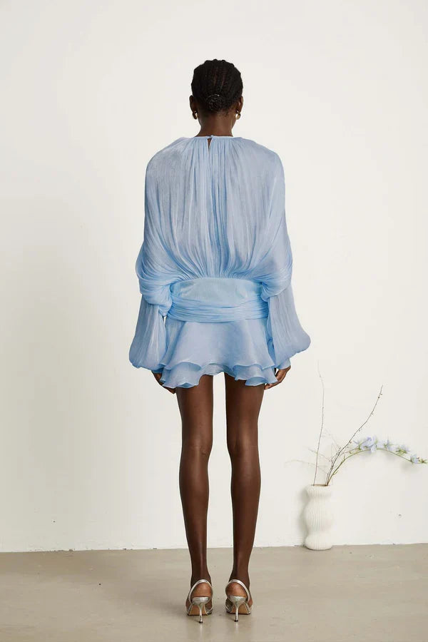 ROMY | Mini-Kleid mit Drapierten Langen Ärmeln