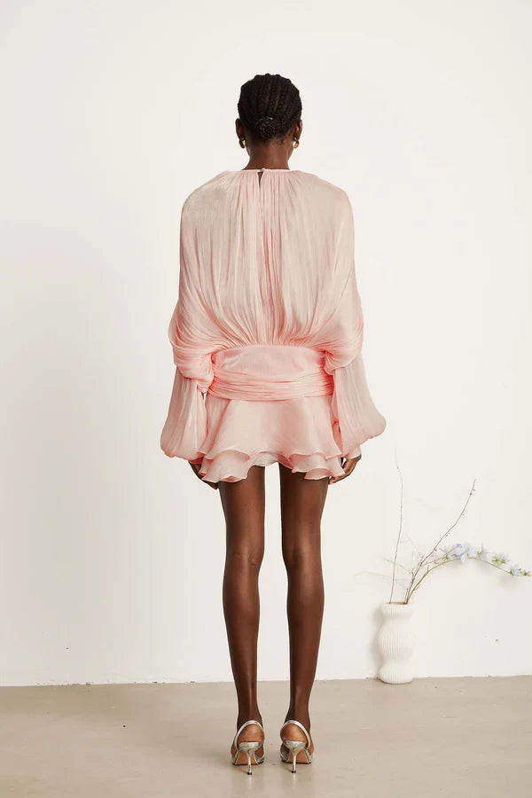 ROMY | Mini-Kleid mit Drapierten Langen Ärmeln