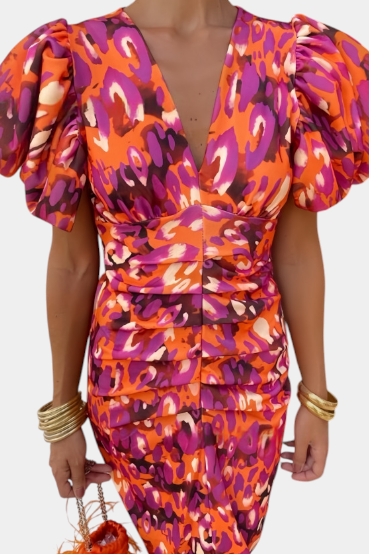 DENISE | Midi-Kleid mit Puffärmeln
