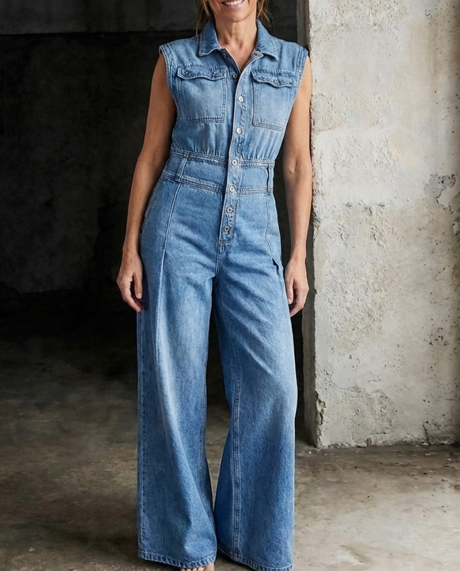 STELLA | Jeans-Jumpsuit mit Taillierung und weitem Bein