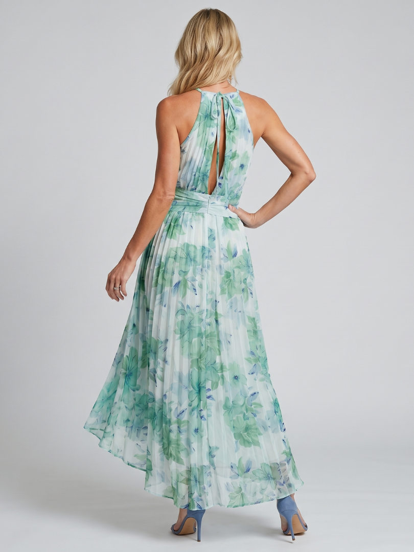 ELISE | Plissiertes Halter-Maxikleid