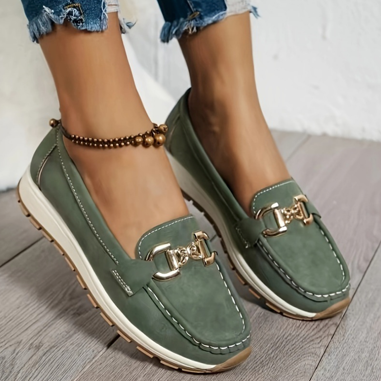 Eloise - Grüne Schnallen-Loafer
