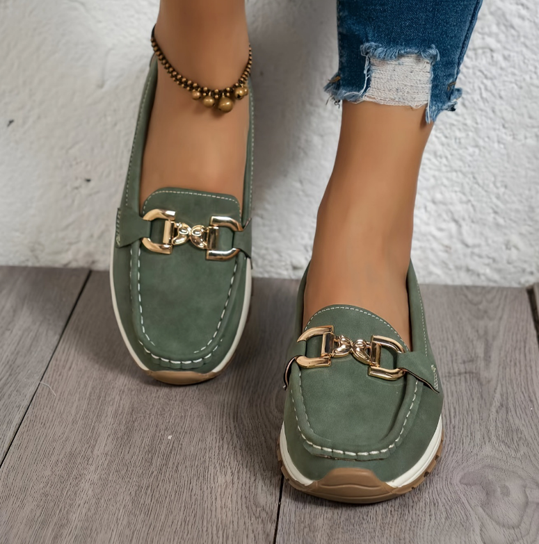 Eloise - Grüne Schnallen-Loafer