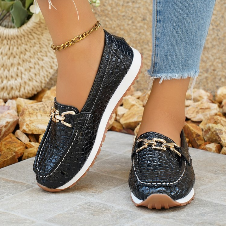 Emmy - Schwarze Krokodil-Loafer