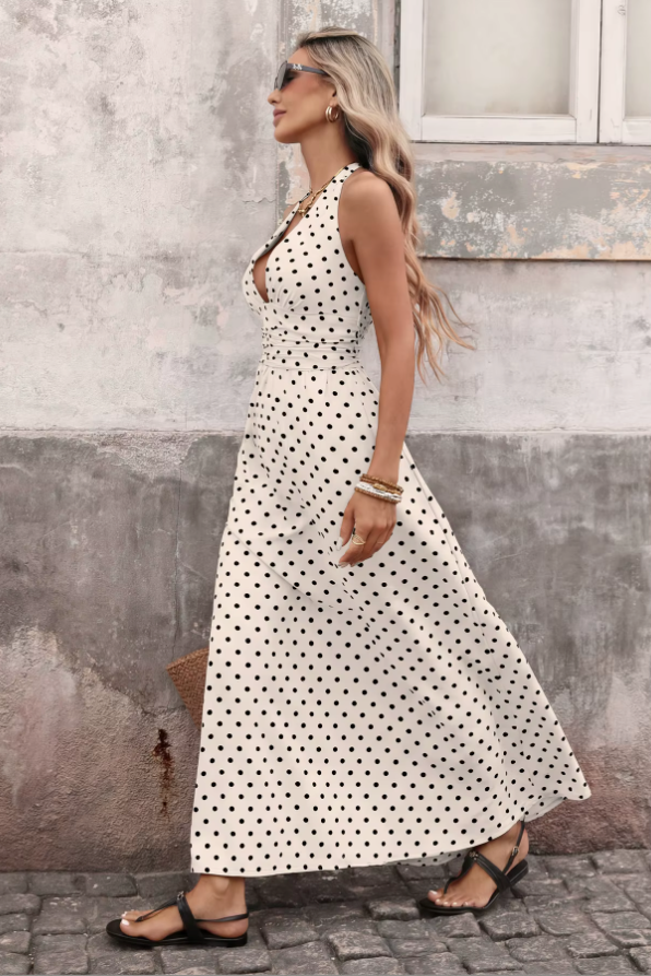 NOELA | Gepunktetes Halterneck-Maxikleid