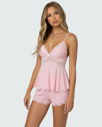 KRISTEN | Pyjama-Set mit Spitzenbesatz