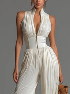ALENJA | Plissierter Chiffon-Jumpsuit mit weitem Bein