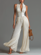 ALENJA | Plissierter Chiffon-Jumpsuit mit weitem Bein