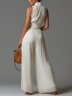 ALENJA | Plissierter Chiffon-Jumpsuit mit weitem Bein