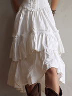 JELLA | Boho-Midikleid mit Korsage, Stufenrock und Spitzenbesatz