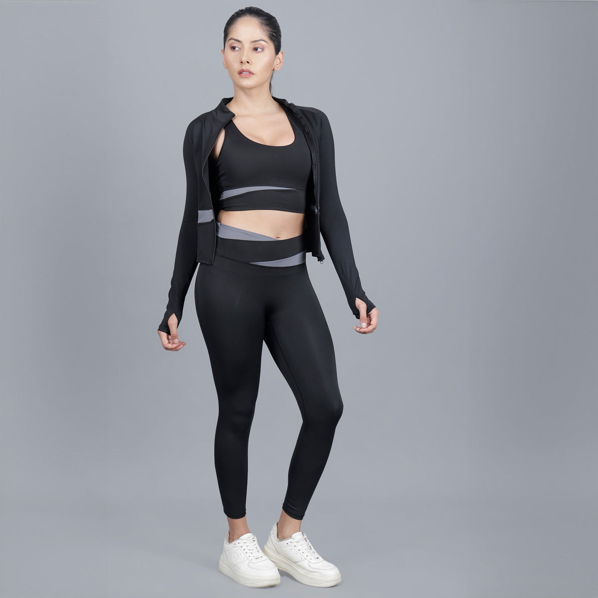 EDDA | Fitness 3-teiliges Set mit Jacke, BH und Leggings
