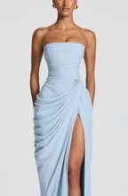HANNAH | Elegantes Maxikleid mit Drapierung und Hohem Schlitz