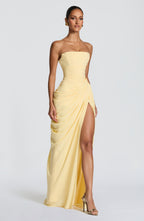HANNAH | Elegantes Maxikleid mit Drapierung und Hohem Schlitz