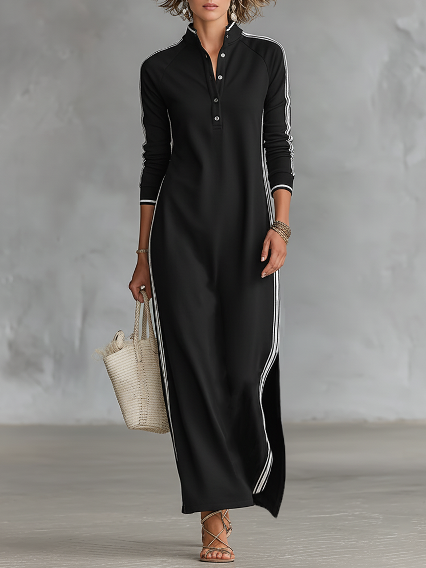 Sweat Maxi Kleid Knopfkragen