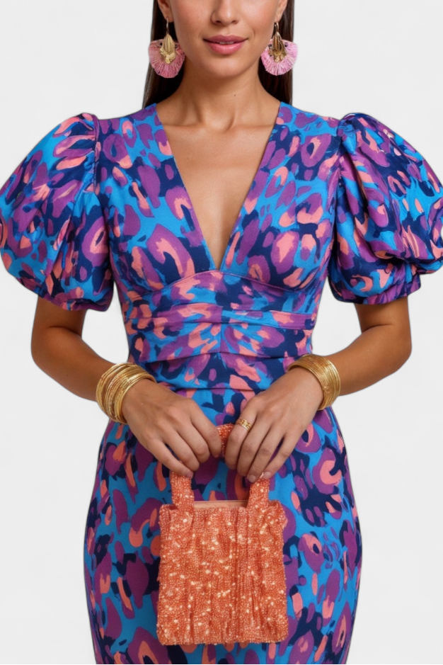 DENISE | Midi-Kleid mit Puffärmeln