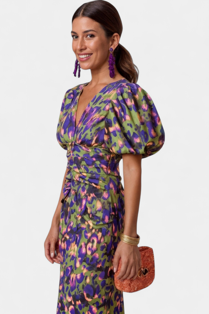 DENISE | Midi-Kleid mit Puffärmeln