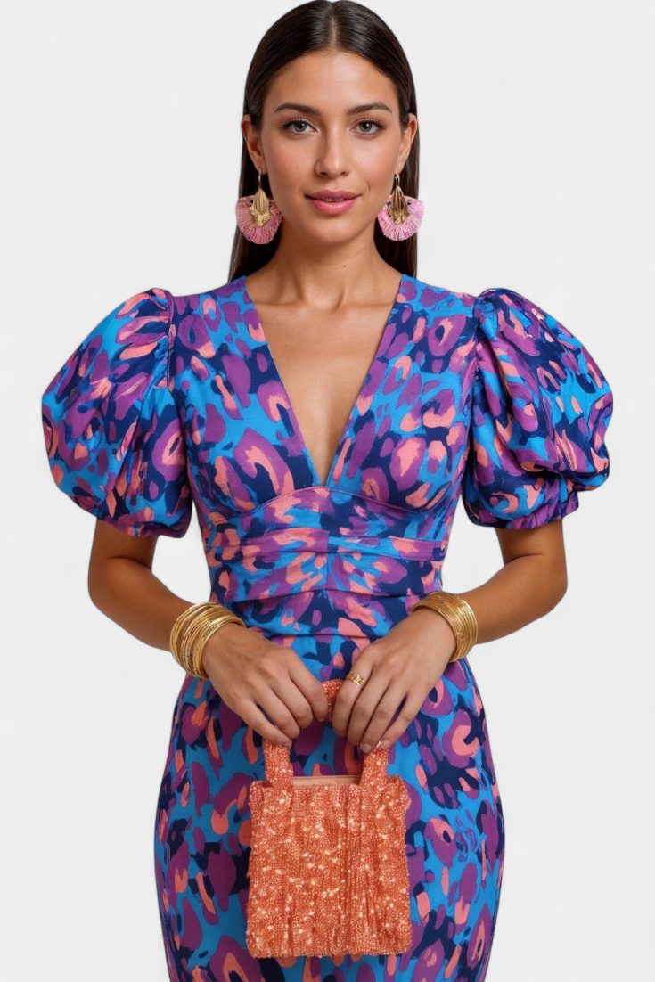 DENISE | Midi-Kleid mit Puffärmeln