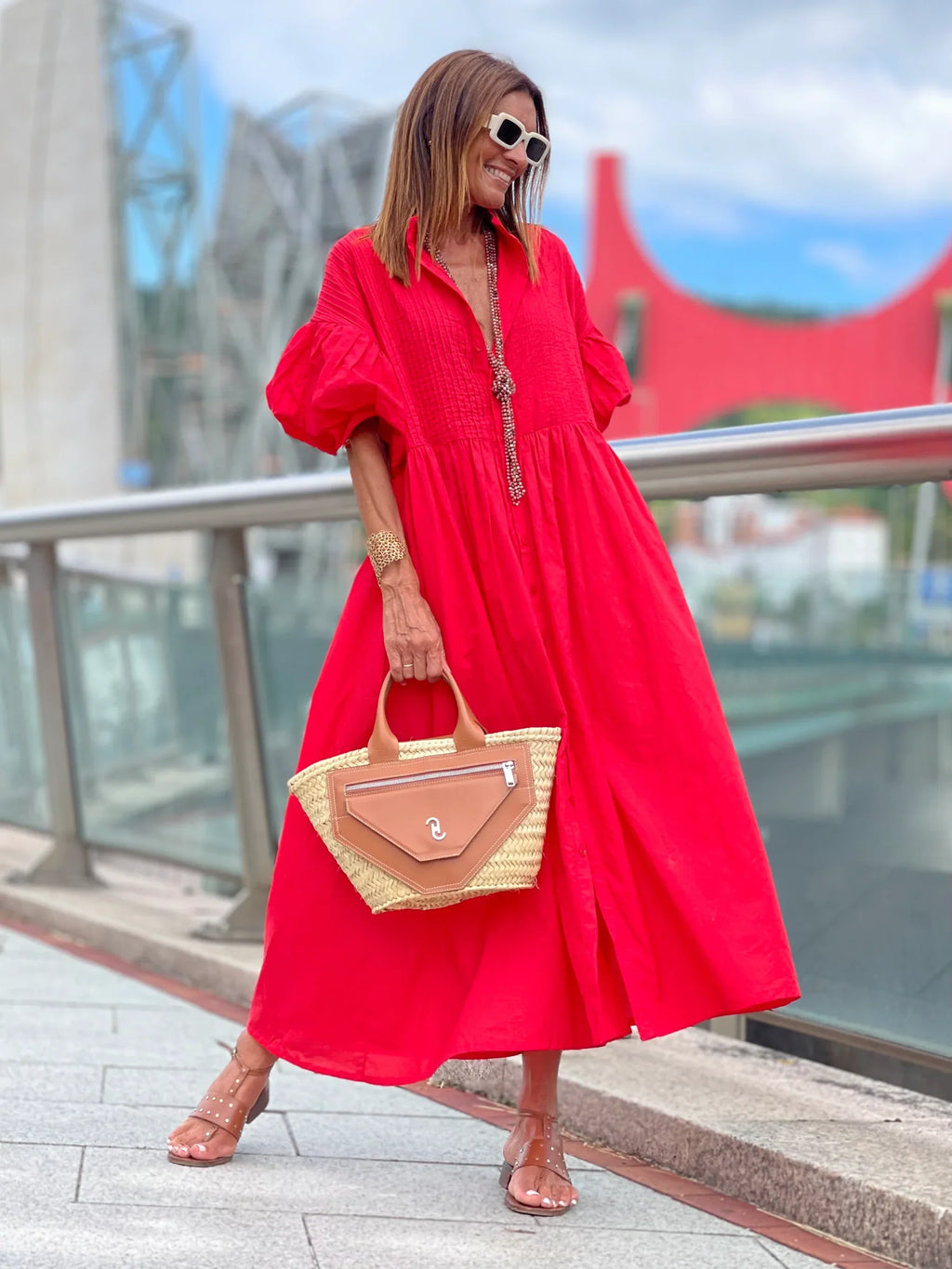 PHOEBE | Midi-Kleid mit Voluminösen Ärmeln