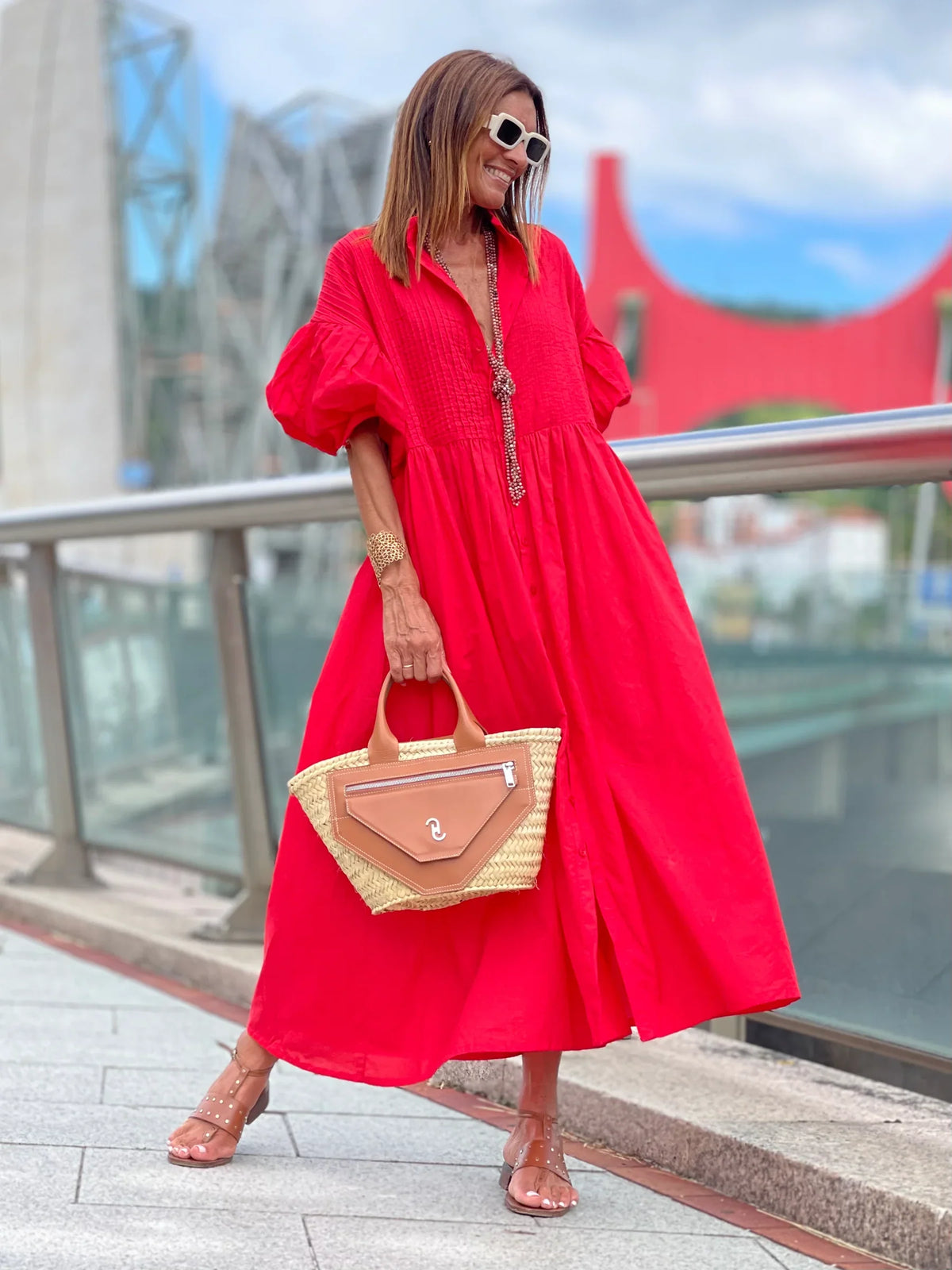 PHOEBE | Midi-Kleid mit Voluminösen Ärmeln
