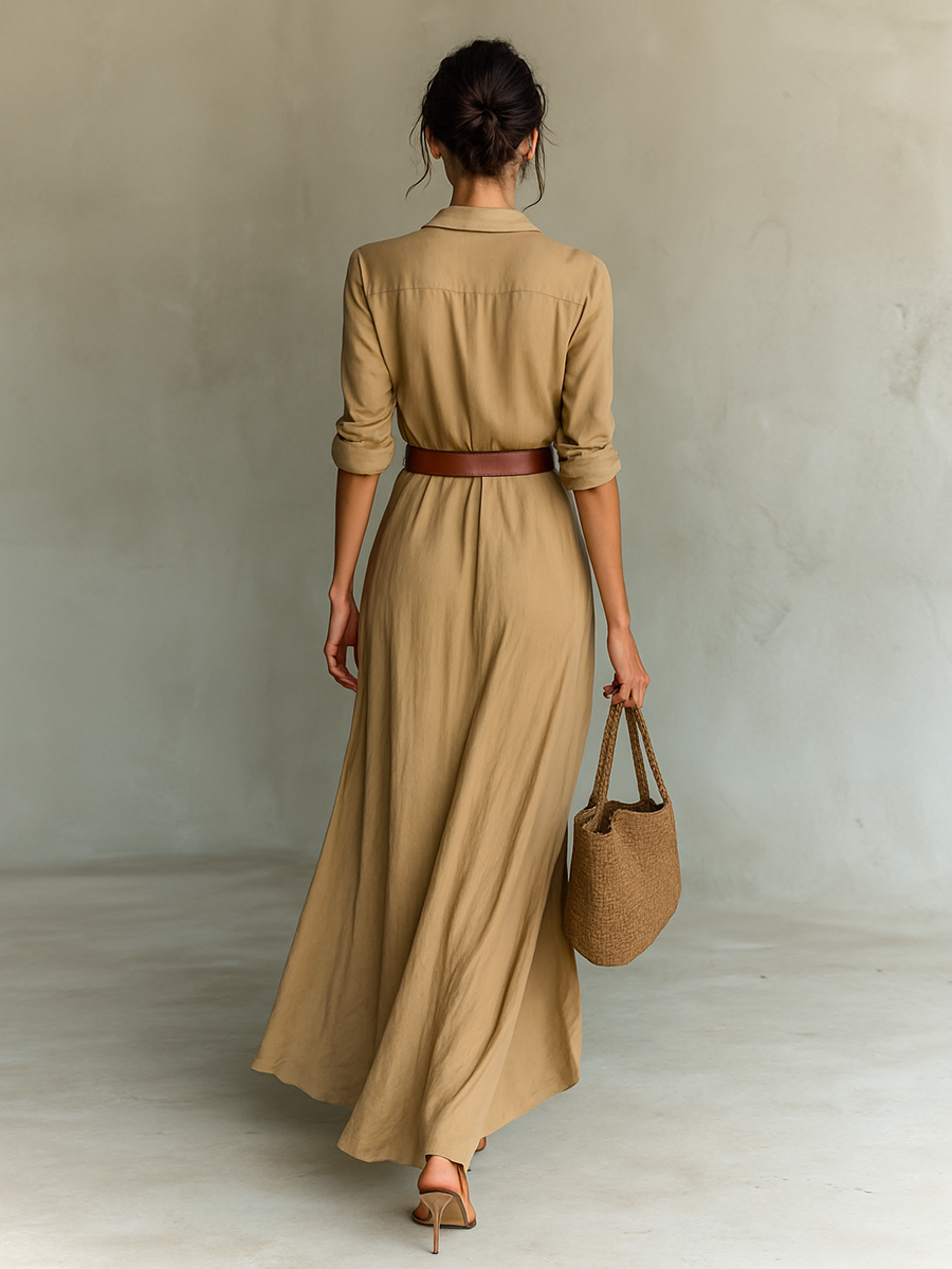 Maxikleid Reverskragen Langarm