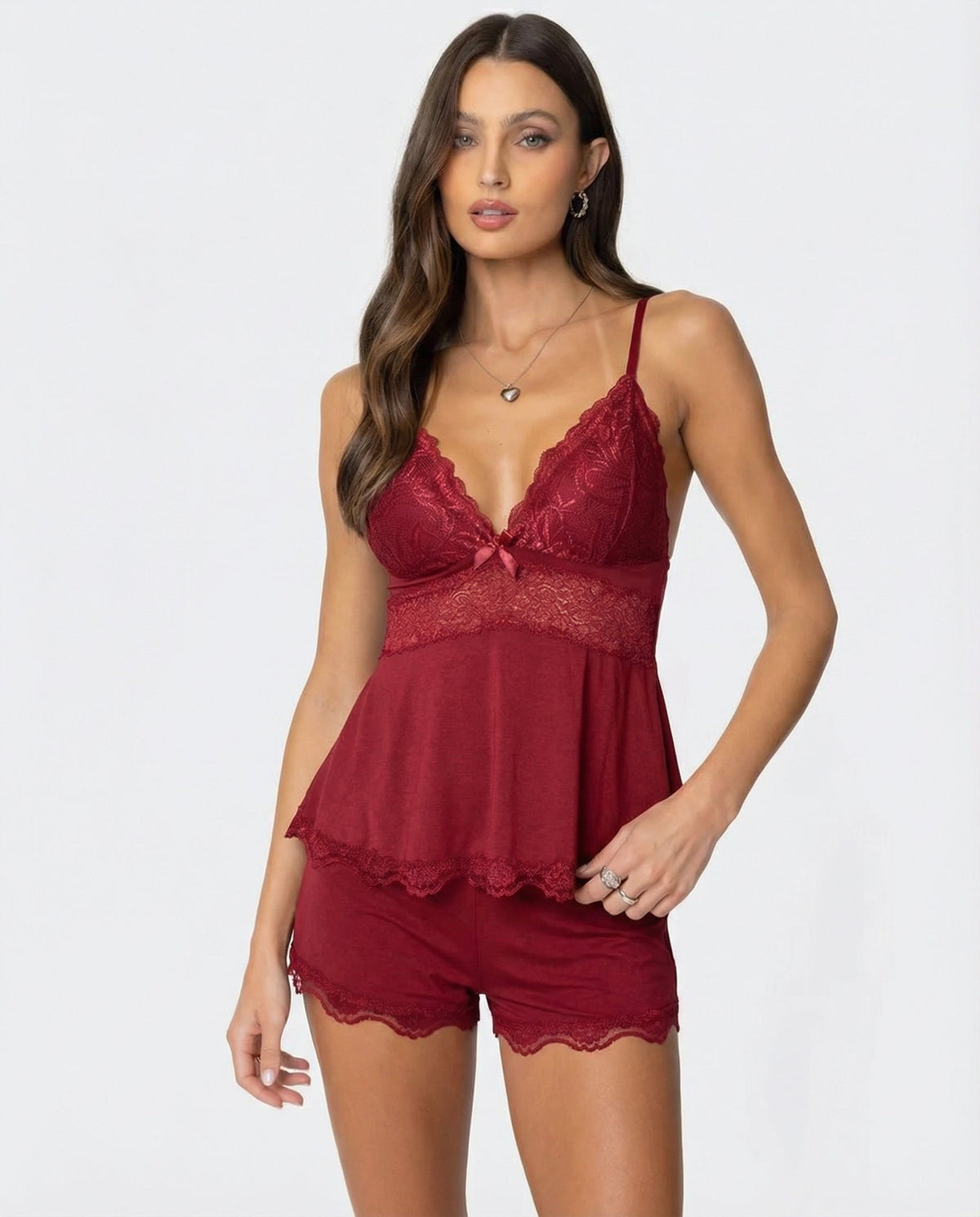 KRISTEN | Pyjama-Set mit Spitzenbesatz