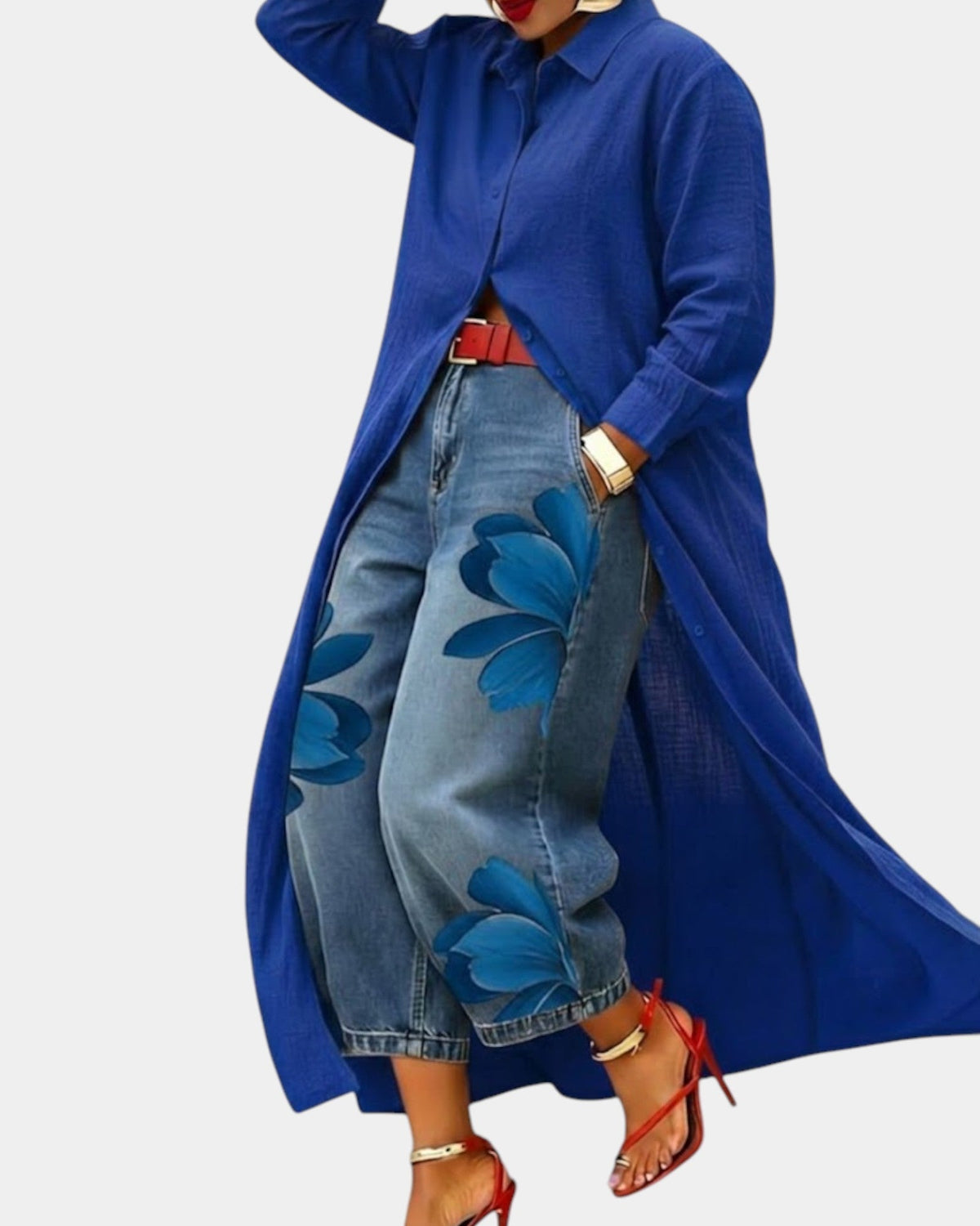 JULIANE | Florales Denim- & Hemdblusen-Kleid-Set