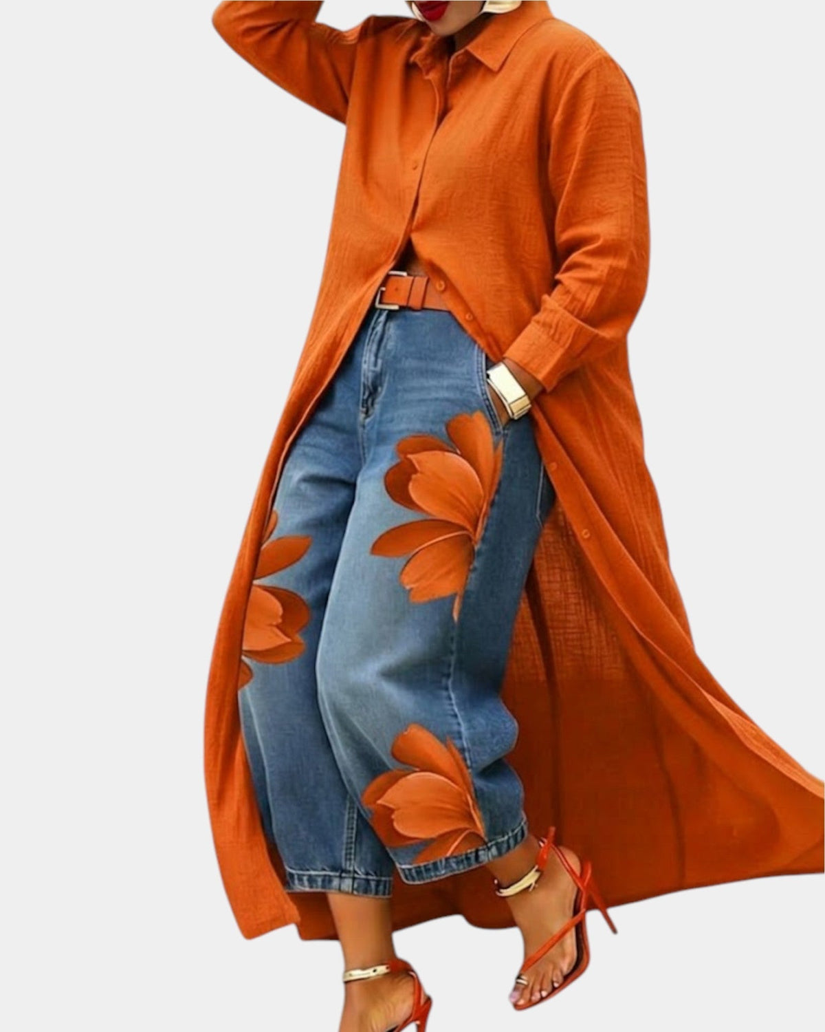 JULIANE | Florales Denim- & Hemdblusen-Kleid-Set
