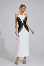 YLVA | Maxikleid mit Halterneck und Kontrastspitze