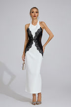 YLVA | Maxikleid mit Halterneck und Kontrastspitze