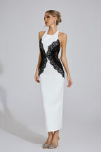 YLVA | Maxikleid mit Halterneck und Kontrastspitze