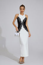 YLVA | Maxikleid mit Halterneck und Kontrastspitze