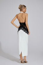YLVA | Maxikleid mit Halterneck und Kontrastspitze