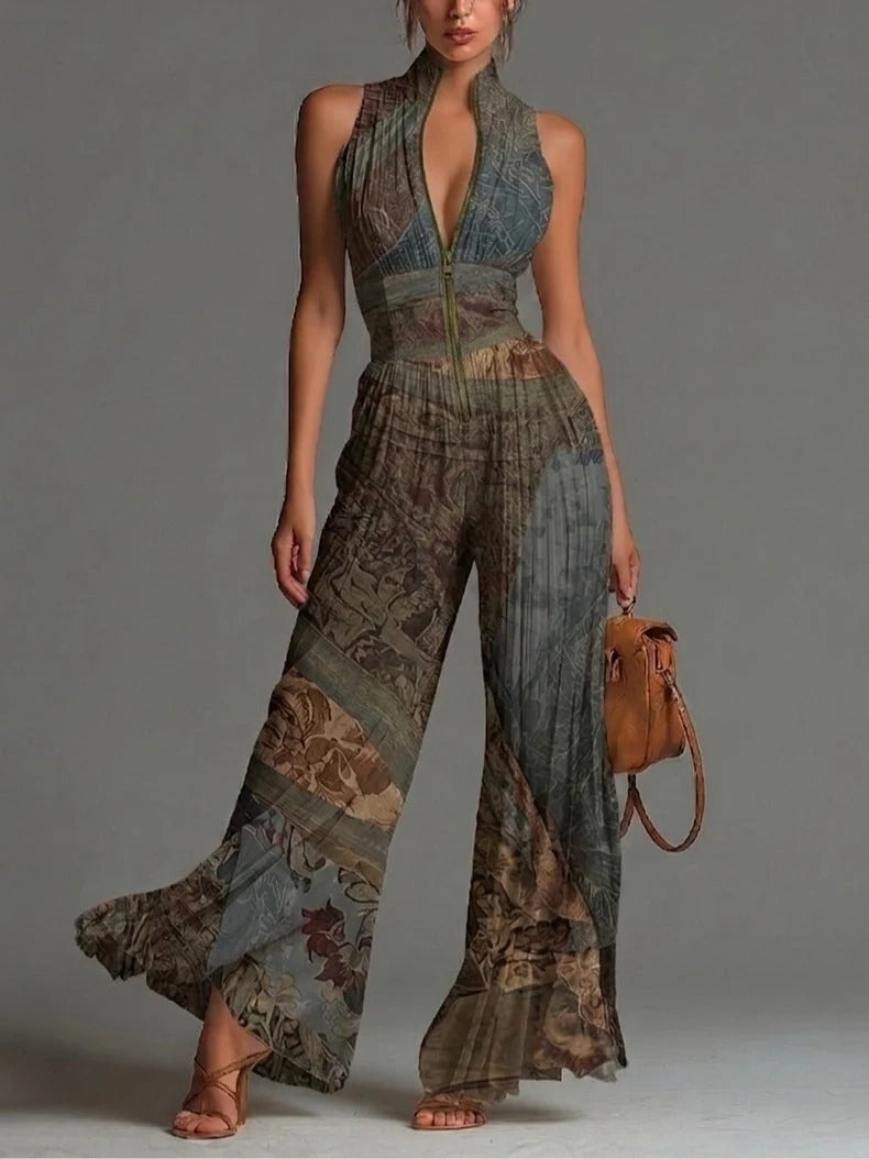 ALENJA | Plissierter Chiffon-Jumpsuit mit weitem Bein